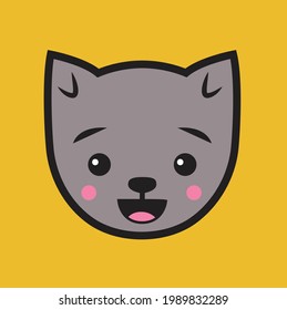 Cute Happy Cat Excited Face Illustration Icon
