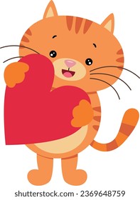 Cute happy cat holding a heart