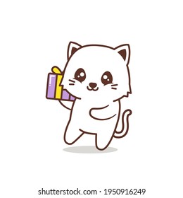 cute happy cat with present box