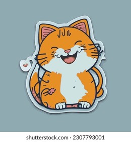 Cute happy cat sticker. Hand-drawn vector doodle drawings, cute kitten.
