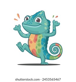 cute happy chameleon cartoon flat illustration