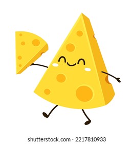 Cute happy cheese character. Funny food emoticon in flat style. Dairy emoji vector illustration. svg