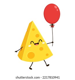 Carácter de queso alegre. Divertido emoticono gastronómico de estilo plano. Ilustración vectorial de emoji lechero.