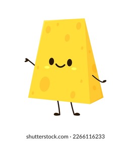 Cute happy cheese character. Funny food emoticon in flat style. Dairy emoji vector illustration. svg