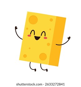 Cute happy cheese character. Funny food emoticon in flat style. Dairy emoji vector illustration.