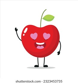 Cute happy cherry character. Funny fall in love cherry cartoon emoticon in flat style. Fruit emoji vector illustration