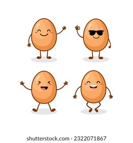 Cute happy chicken egg cartoon character set