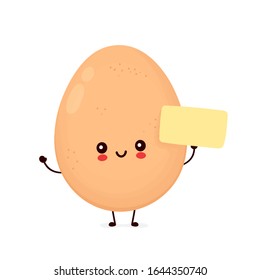 Huevo alegre de pollo con signo vacío. Icono de ilustración de caricatura plana vectorial.Aislado sobre fondo blanco. Huevo de pollo, concepto de Pascua