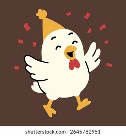 Ilustração plana de frango feliz bonito