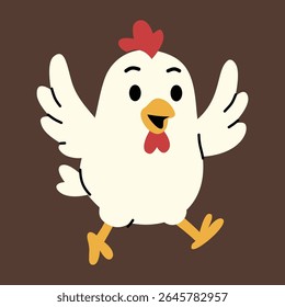 Cute Happy Chicken Flat Illustration