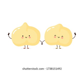 Cute happy chickpea friends. Isolated on white background. Vector cartoon character illustration. Happy funny chickpea pea,egyptian pea,hummus logo mascot cartoon character
