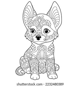 Perro feliz chihuahua. Página del libro de colorear para adultos en estilo mandala