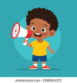 Cute Happy Child Using a Megaphone - Editable Vector Illustration