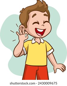 Niños lindos y felices con diferentes emociones positivas, sentimientos, expresiones faciales excitadas, gestos con el pulgar hacia arriba y agitando las manos, signo de éxito V, confianza en sí mismos y lenguajes corporales optimistas