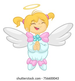 Cute happy Christmas angel character. Vector illustration isolated