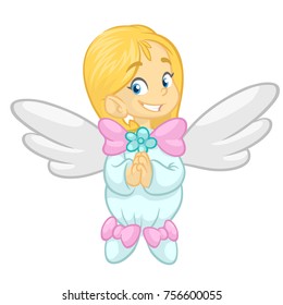 Cute happy Christmas angel character. Vector illustration isolated