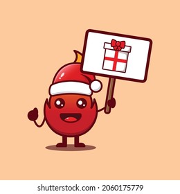 Cute of happy Christmas fire need a gift. Isolated on red background