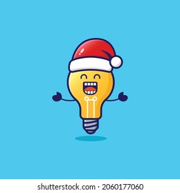 Cute of happy Christmas lamp. Isolated on blue background