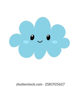 Cute happy cloud isolated on white background. Smiling weather character in cartoon style. Vector illustration