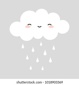 Cute Happy Cloud with Rain Drops, Print or Icon Vector Illustration