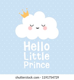 Cute Happy Cloud with Rain Drops, Print or Icon Vector Illustration, hello little prince