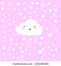 Cute Happy Cloud with Rain Drops, Print or Icon Vector Illustration