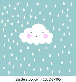 Cute Happy Cloud with Rain Drops, Print or Icon Vector Illustration