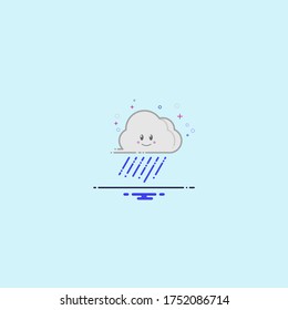 Cute Happy Cloud with Rain Drops, Print or Icon Vector Illustration