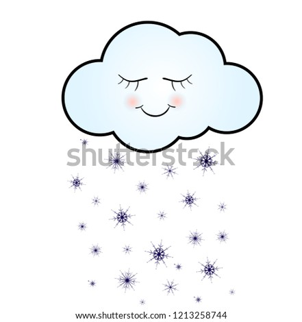 Cute Happy Cloud with Snowflakes, Print or Icon Vector Illustration