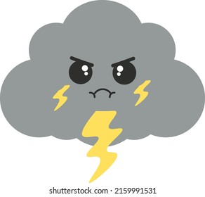 Cute Happy Cloud Thunderstorm and Lightning Seal or Icon Vector Illustration