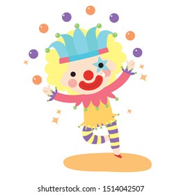 Cute Happy clown juggling with colorful balls