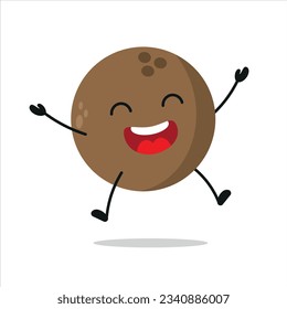 Cute happy coconut character. Funny victory jump celebration coco cartoon emoticon in flat style. coconut emoji vector illustration