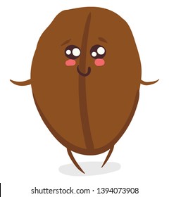 Un lindo y feliz grano de café con ojos de miembros y un dibujo o ilustración de color vectorial de mentón rosa