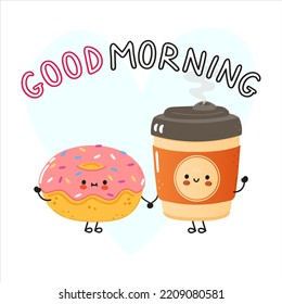 Cute Happy Coffee Pink Donut Card Stock Vector (Royalty Free ...
