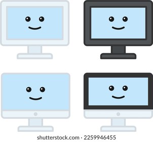Cute happy computer monitors vector set
