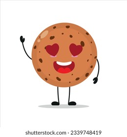 Hübscher Kekscharakter. Die Kekse-Kekse-Comic Emoticon in flachem Stil. Bäckerei Emoji, Vektorgrafik