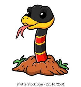 Cute happy coral snake cartoon out from hole