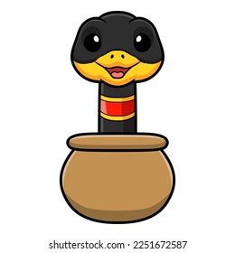 Cute happy coral snake cartoon inside pot
