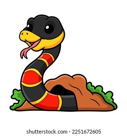 Cute happy coral snake cartoon out from hole
