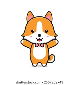 Cute happy corgi character cartoon icon illustration. Design isolated flat cartoon style