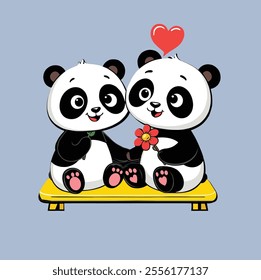 Cute happy couple panda valentine's day concept illustration
