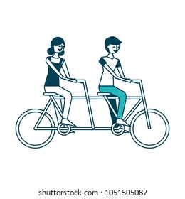 cute happy couple riding in tandem bike recreation