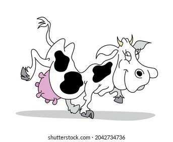 Cute happy cow character walking isolated on white background. Cartoon style vector illustration.