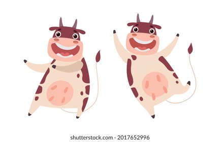 Cute Happy Cow Characters Set, Adorable Farm Animal Having Fun Cartoon Vector Illustration