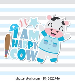 Cute happy cow vector cartoon illustration for Kid t-shirt background design, postcard, and wallpaper