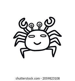 Cute happy crab. Black and white vector isolated illustration hand drawn doodle