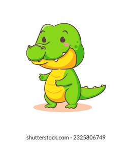 Cute happy crocodile standing cartoon character on white background vector illustration. Funny Alligator Predator Green Adorable animal concept design.