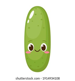 Cute happy cucumber character. Cartoon pickle funny emoticon in flat style. Vegetable emoji vector illustration