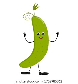 Cute happy cucumber characters. Vector flat illustration isolated on white background. Doodle character cartoon cucumber. Vegan vector icon. Vegetarian healthy food. Funny cartoon character.