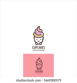 RECORTE EL VECTOR DE CUPCAKE FELIZ. LOGO PARA RESTAURANTE, PASTELES, BAQUERÍA Y MÁS 